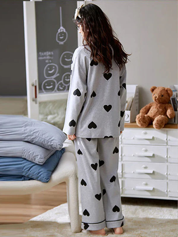 Grey Black Multi Heart Printed Night Suit (1)