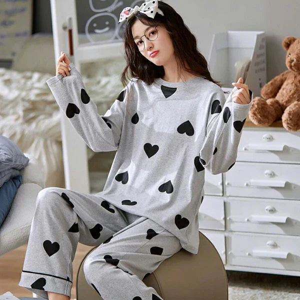 Grey Black Multi Heart Printed Night Suit (1)