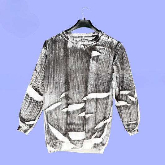 White & Black Printed Sweat Shirt For Unisex
