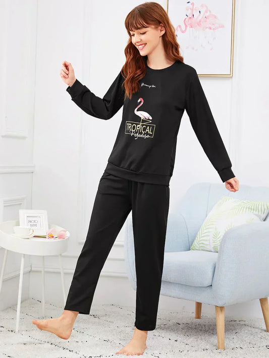 Black Tropical Paradise Night Suit - Anika Fashions