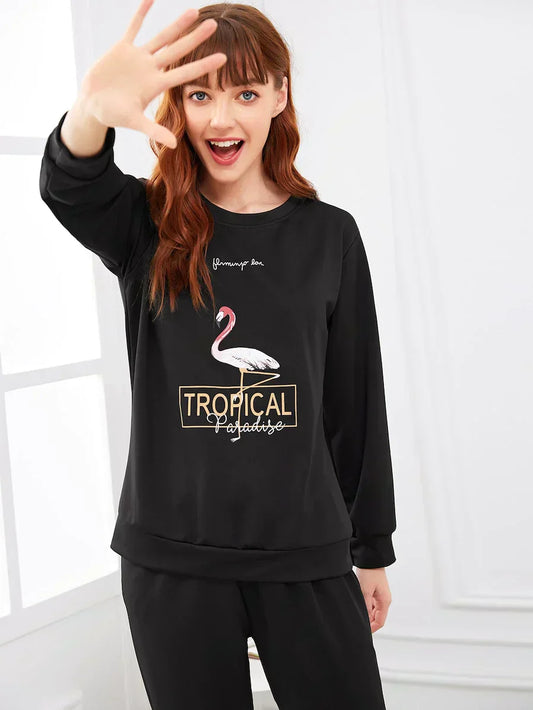 Black Tropical Paradise Night Suit - Anika Fashions