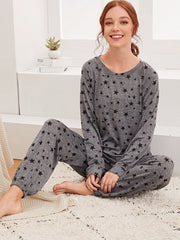 Charcoal Star Printed Night Suit - Anika Fashions