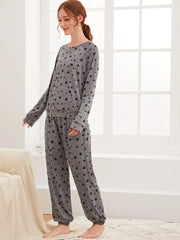 Charcoal Star Printed Night Suit - Anika Fashions