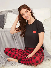 Checkered Pajama Heart Night Suit - Anika Fashions