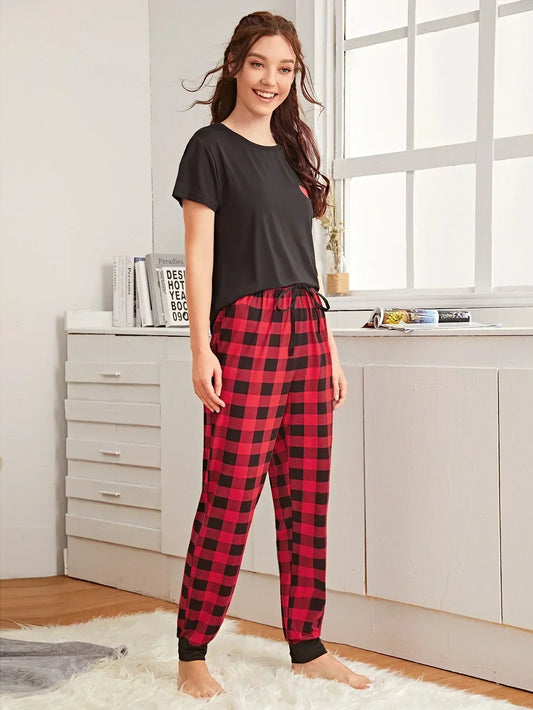 Checkered Pajama Heart Night Suit - Anika Fashions