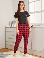 Checkered Pajama Heart Night Suit - Anika Fashions