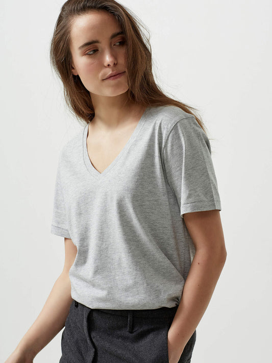 Grey V- Neck T-Shirt For Women