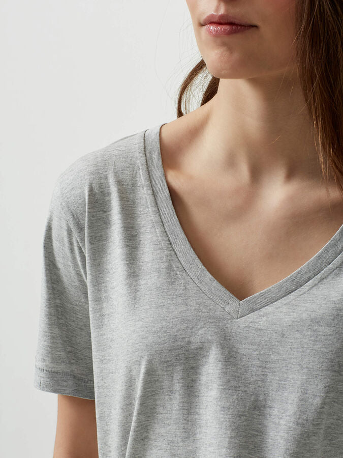 Grey V- Neck T-Shirt For Women