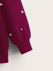 Maroon Pearls Beaded Sweatshirt For Women