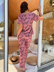 T-Pink Love Heart Printed Night Suit - Anika Fashions