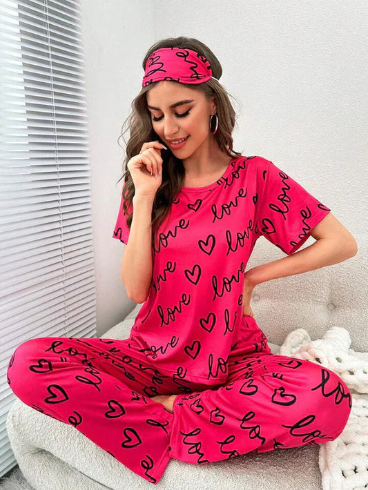 Atishi Pink Love Heart Printed Night Suit - Anika Fashions