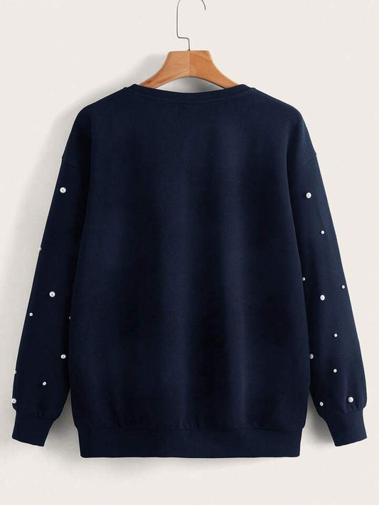 Blue Pearls Beaded Sweatshirt For Women