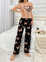 Heart & Butterfly Printed Night Suit - Anika Fashions