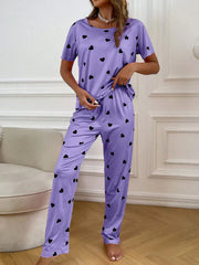 Puple with Black Tiny Hearts Printed Night Suit