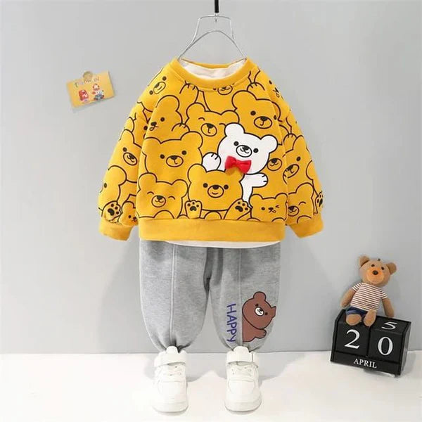 Yellow Bears Print Sweatshirt With Trouser For Kids (2 Piece)