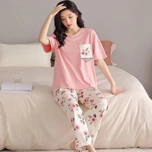 Pink Pocket Printed Night Suit - Anika Fashions