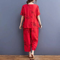Red Ring Printed Capri Night Suit - Anika Fashions