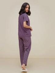 Purple Butterfly Printed  Night Suit - Anika Fashions