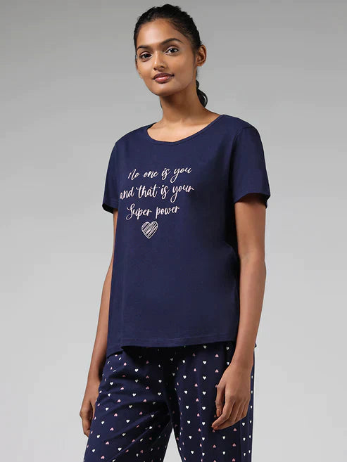 Blue Heart Printed Night Suit - Anika Fashions