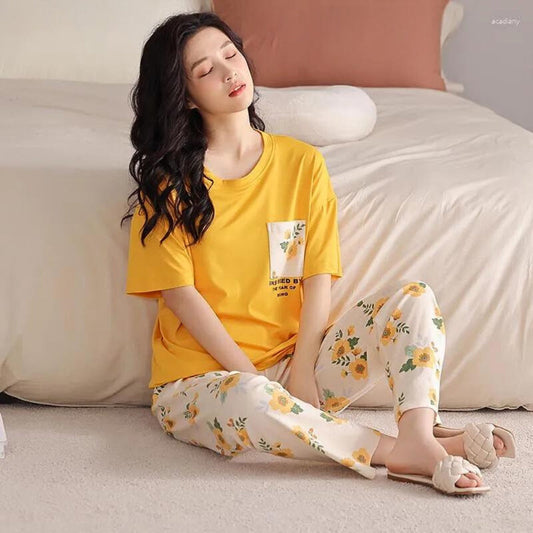 Mustard Pocket Printed Night Suit - Anika Fashions
