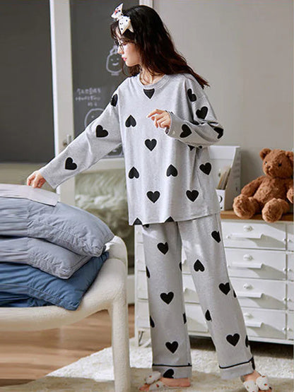Grey Black Multi Heart Printed Night Suit (1)