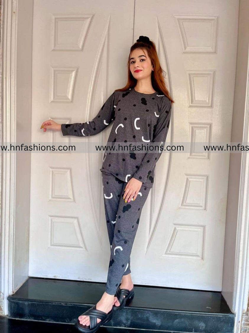 Charcoal Pattern Printed Night Suit