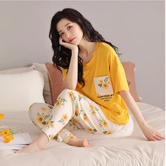 Mustard Pocket Printed Night Suit - Anika Fashions