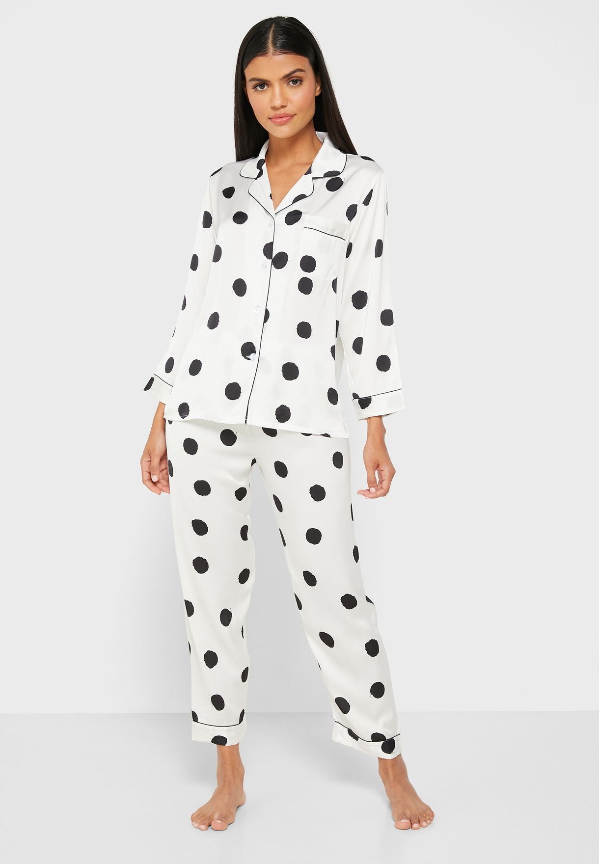 Polka Dot Printed Silk Pj Set