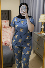 Gray Cozy Bear Printed Night Suit