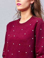 Maroon Pearls Beaded Sweatshirt For Women