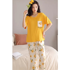 Mustard Pocket Printed Night Suit - Anika Fashions