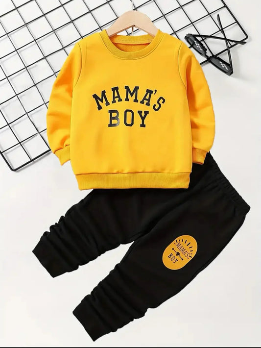 Yellow Mama's Boy Printed Sweatshirt With Trouser For Kids