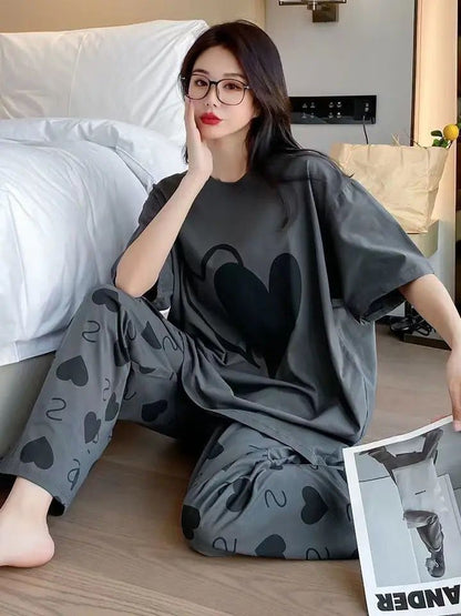 Double Heart printed Night Suit - Anika Fashions