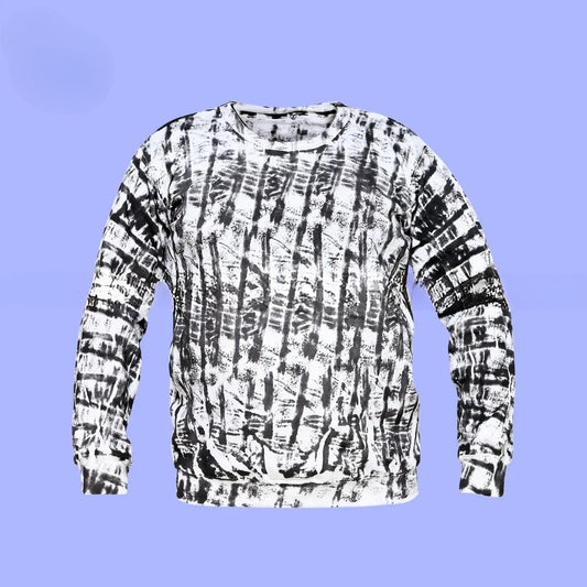 White & Black Random Printed Sweat Shirt For Unisex