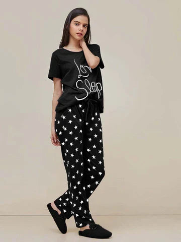 Black Love Sleep Printed Night Suit - Anika Fashions