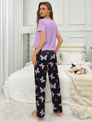 Purple Heart & Butterfly Printed Night Suit