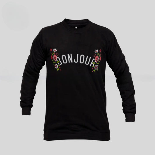 Black Bonjour Printed Sweat Shirt