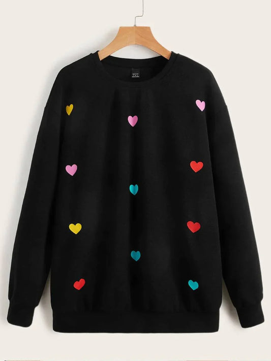 Black Multi Hearts Printed Sweatshirt