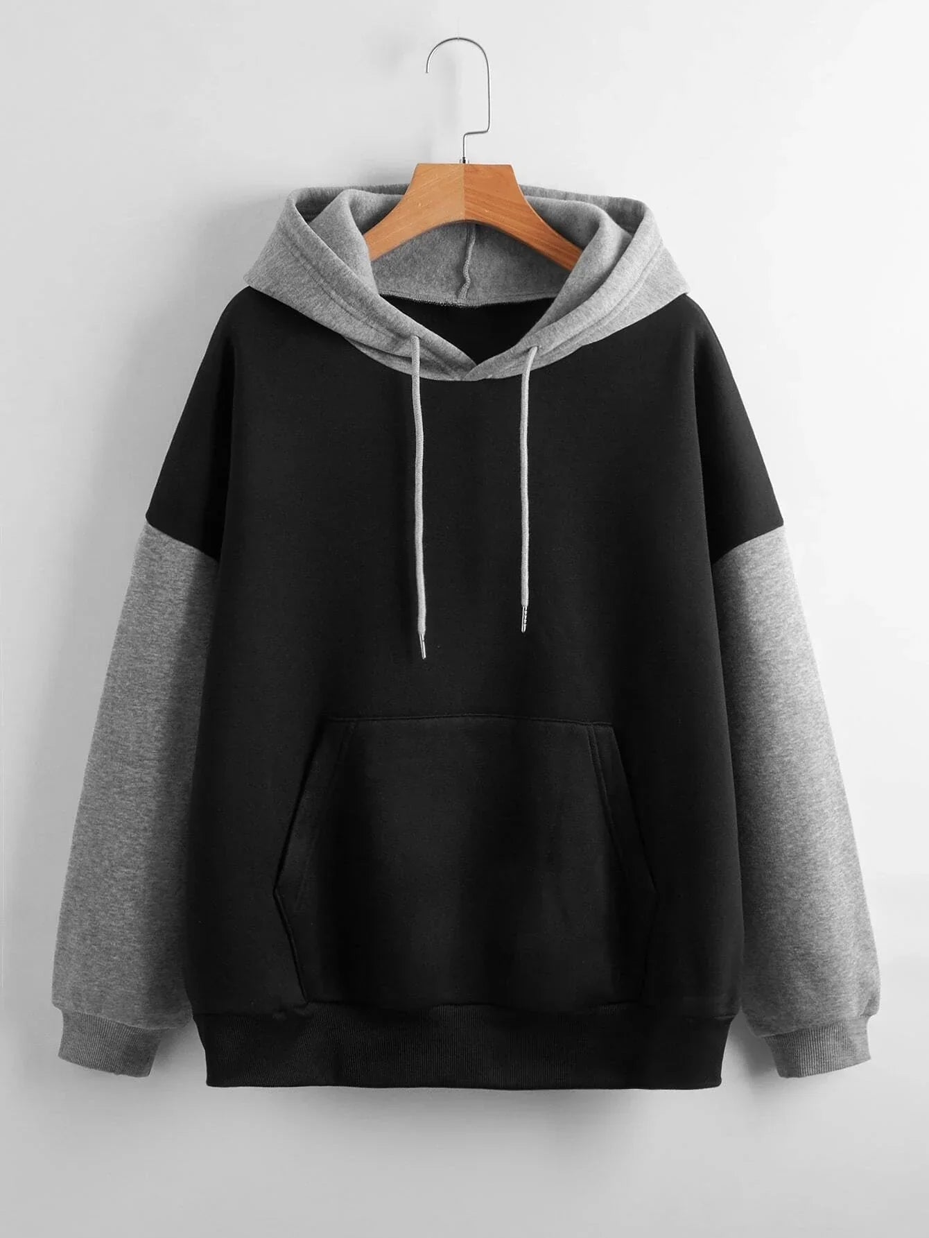 Black With Grey Basic Kangaroo Hoodie