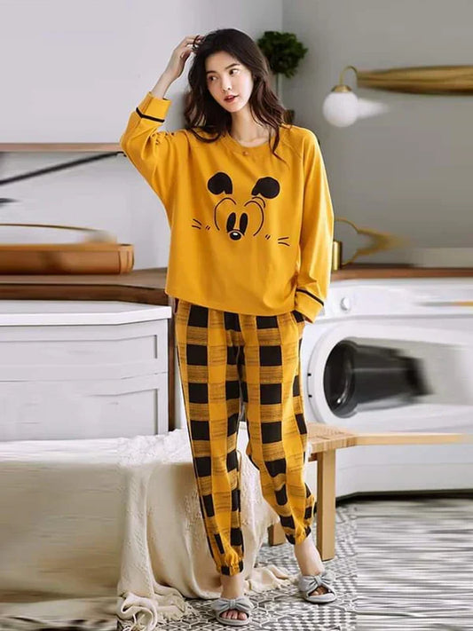 Yellow Mickey Mouse Printed Night Suit - Anika Fashions
