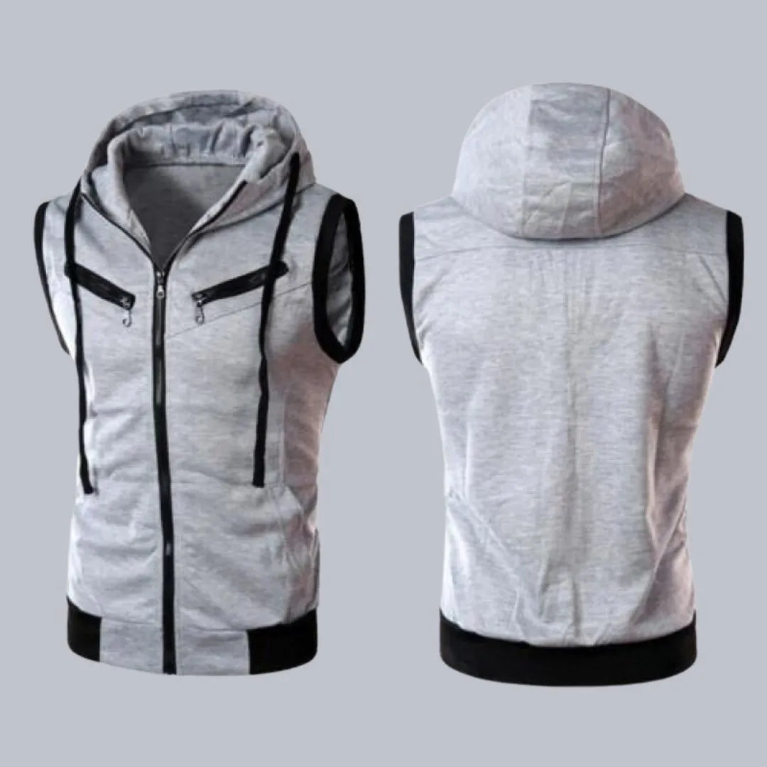 Grey Sleeveless Hooded Zipper