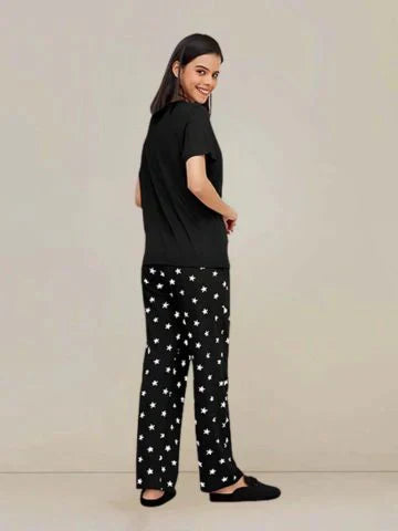 Black Love Sleep Printed Night Suit - Anika Fashions