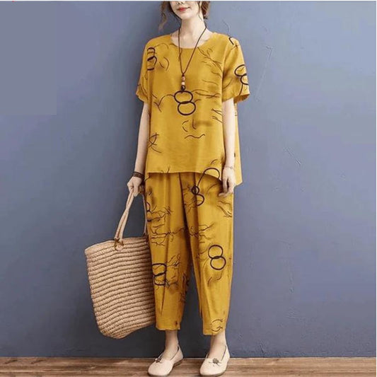Yellow Ring Printed Capri Night Suit - Anika Fashions