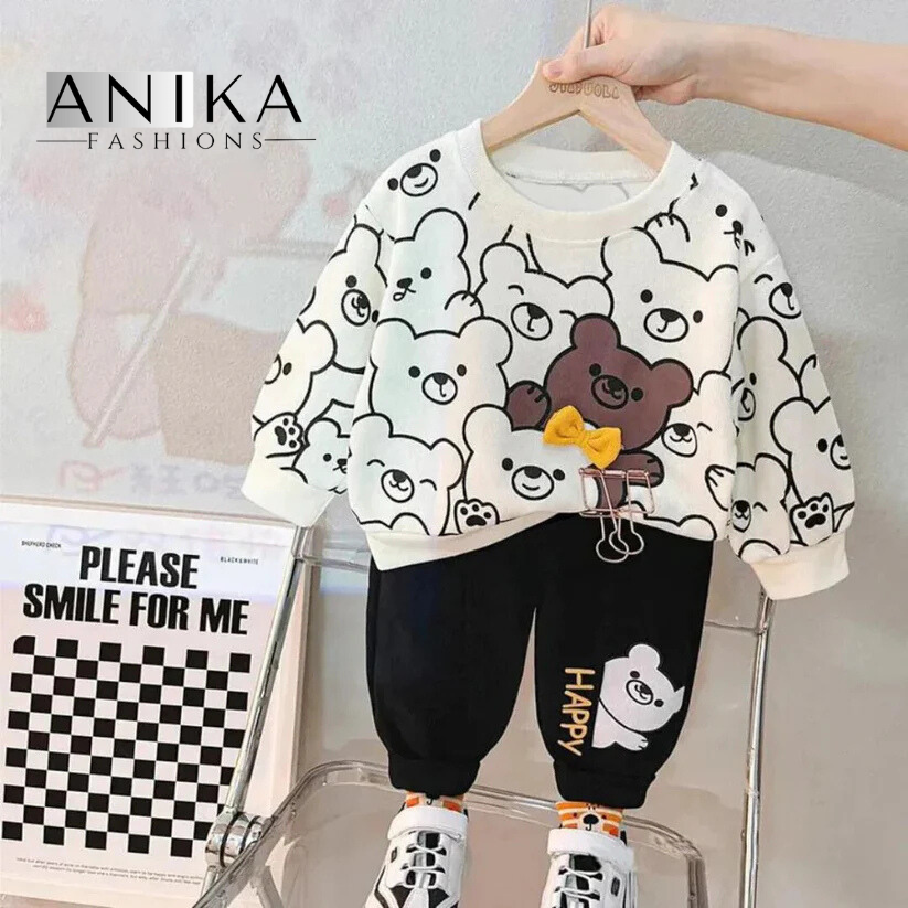 White Bears Print Sweatshirt With Trouser For Kids (2 Piece)