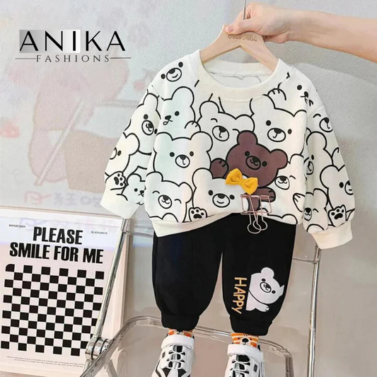 White Bears Print Sweatshirt With Trouser For Kids (2 Piece)