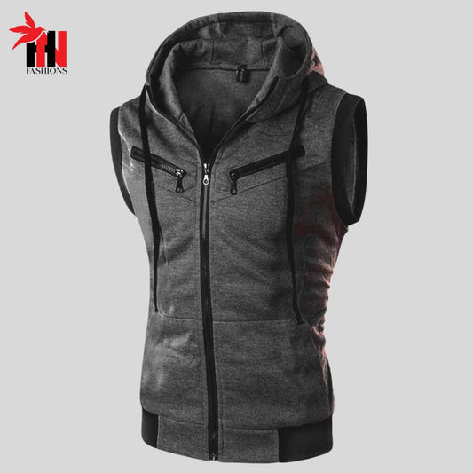 Charcoal Sleeveless Hooded Zipper