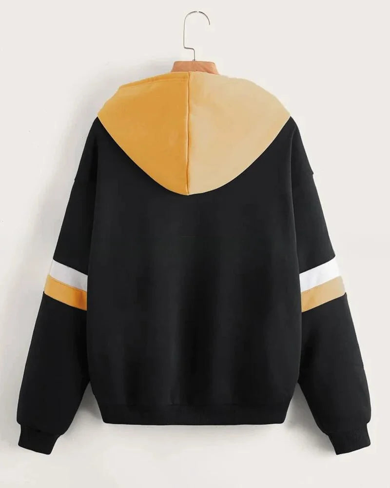 Black with Yellow and White Stripes Zipper Hoodie