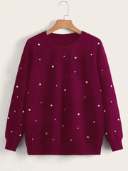 Maroon Pearls Beaded Sweatshirt For Women