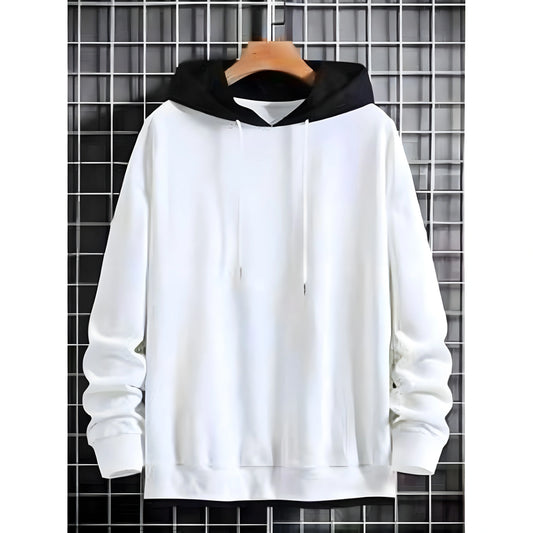 White With Black Basic Kangaroo Hoodie