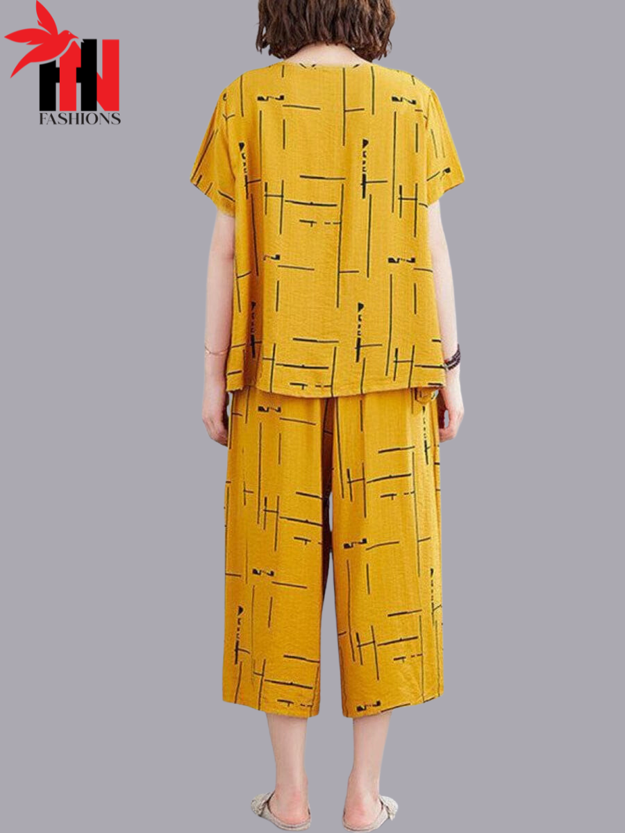 Yellow Printed Capri Night Suit